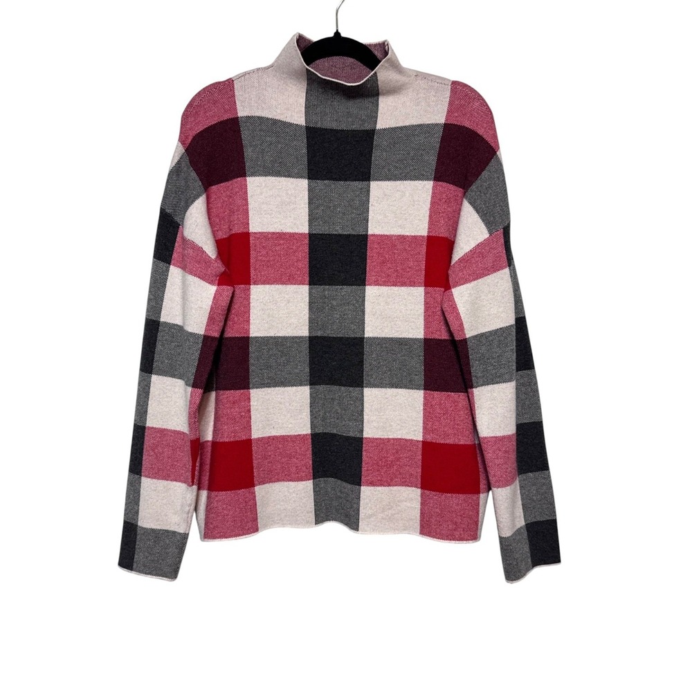 Tahari Checkerboard‎ Plaid Mock Neck Sweater Size L Preppy Academia Old Money
